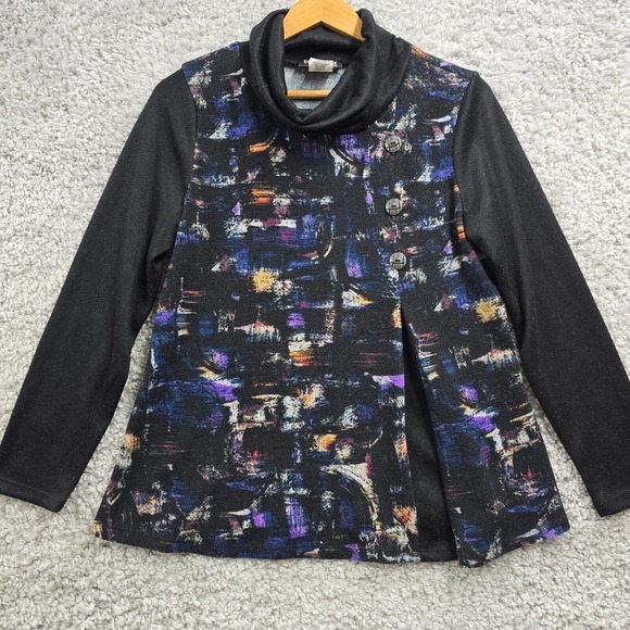 Vin Rouge Womens Abstract Cowl Neck Top Size Medium Long Sleeve Artsy Maximalist - Picture 1 of 13